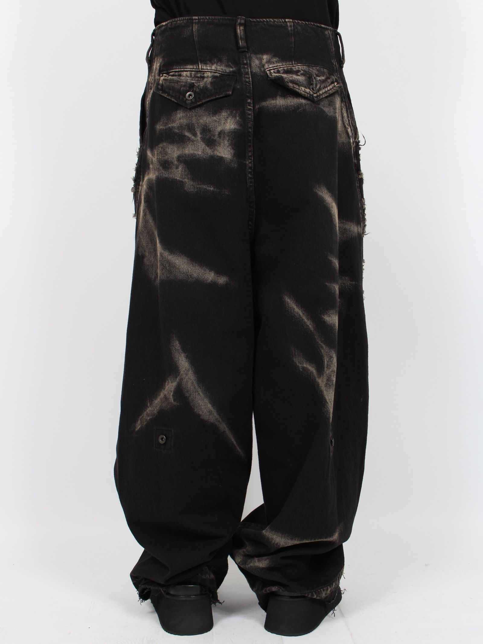 【24AW】10oz ダメージ ワイド デニム パンツ / 10oz DENIM / ブラック