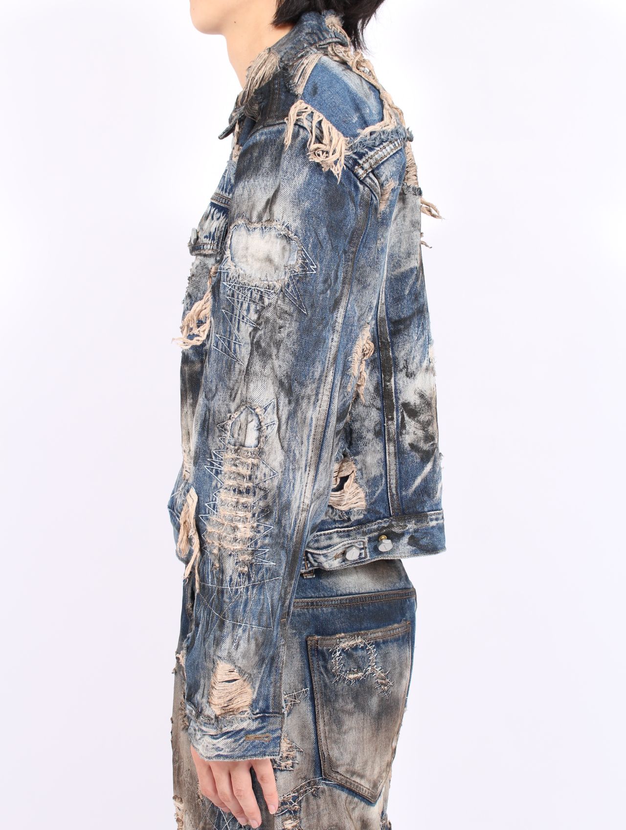 【25AW】ハードウォッシュド ダメージ デニム ジャケット / HARD-WASHED DAMAGED DENIM JACKET / ブルー