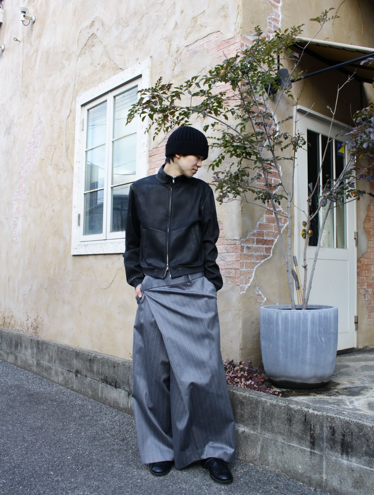 【26SS】ストライプ ラップ パンツ / WRAP PANTS / グレー