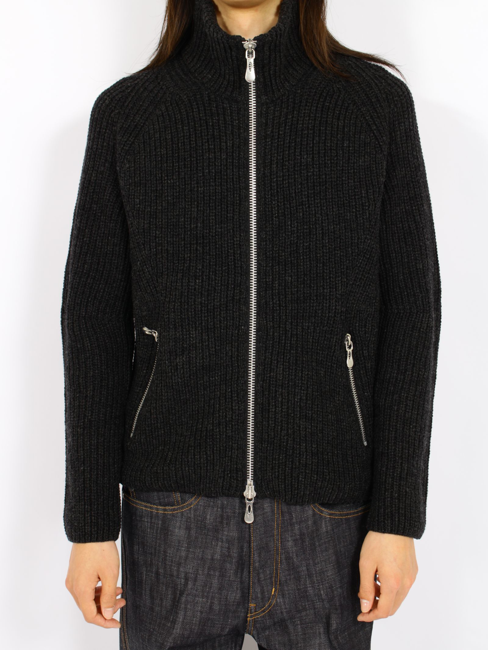 【26AW】ドライバーズ ジップ アップ セーター ニット セーター / DRIVERS ZIP UP SWEATER / BLACK MELANGE(ブラック)