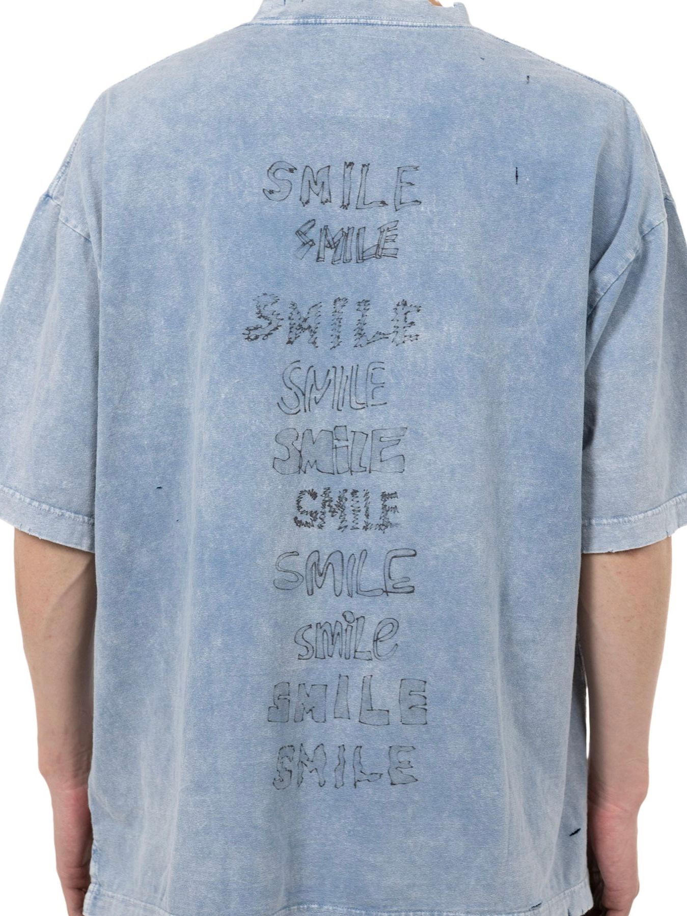 【25SS】ブリーチ加工 スマイリー フェイス プリント 半袖 Tシャツ / BLEACHED SMILY FACE PRINTED TEE / ブルー