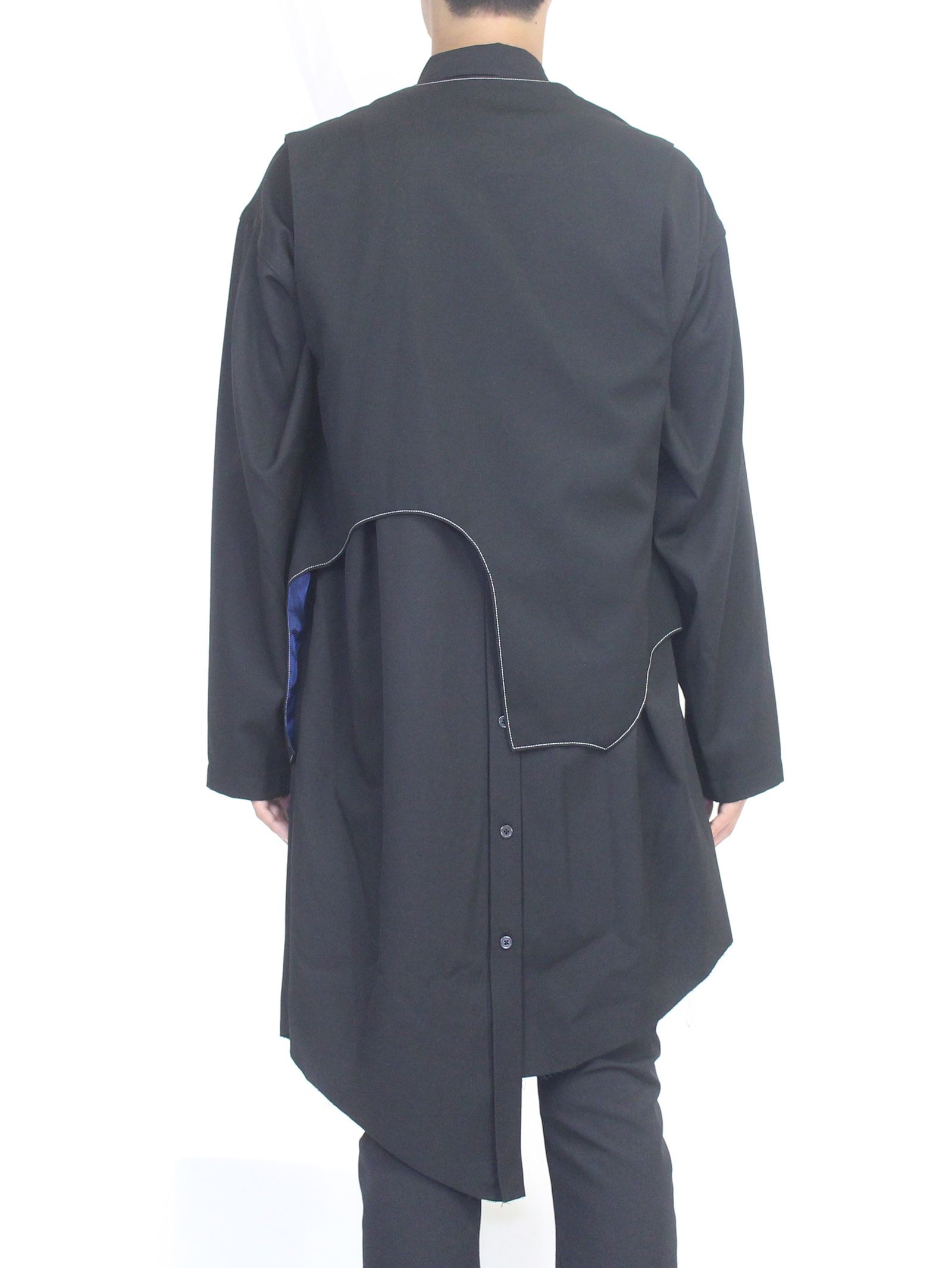 ウールギャバジン 3ピース ベスト / Gabardine 3lapel vest / ブラック × ネイビー
