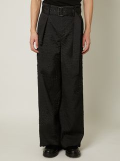 【24AW】シュリンク キルティング ベルテッド タックトラウザーパンツ / SHRINK QUILTING BELTED TUCK TROUSERS / ブラック