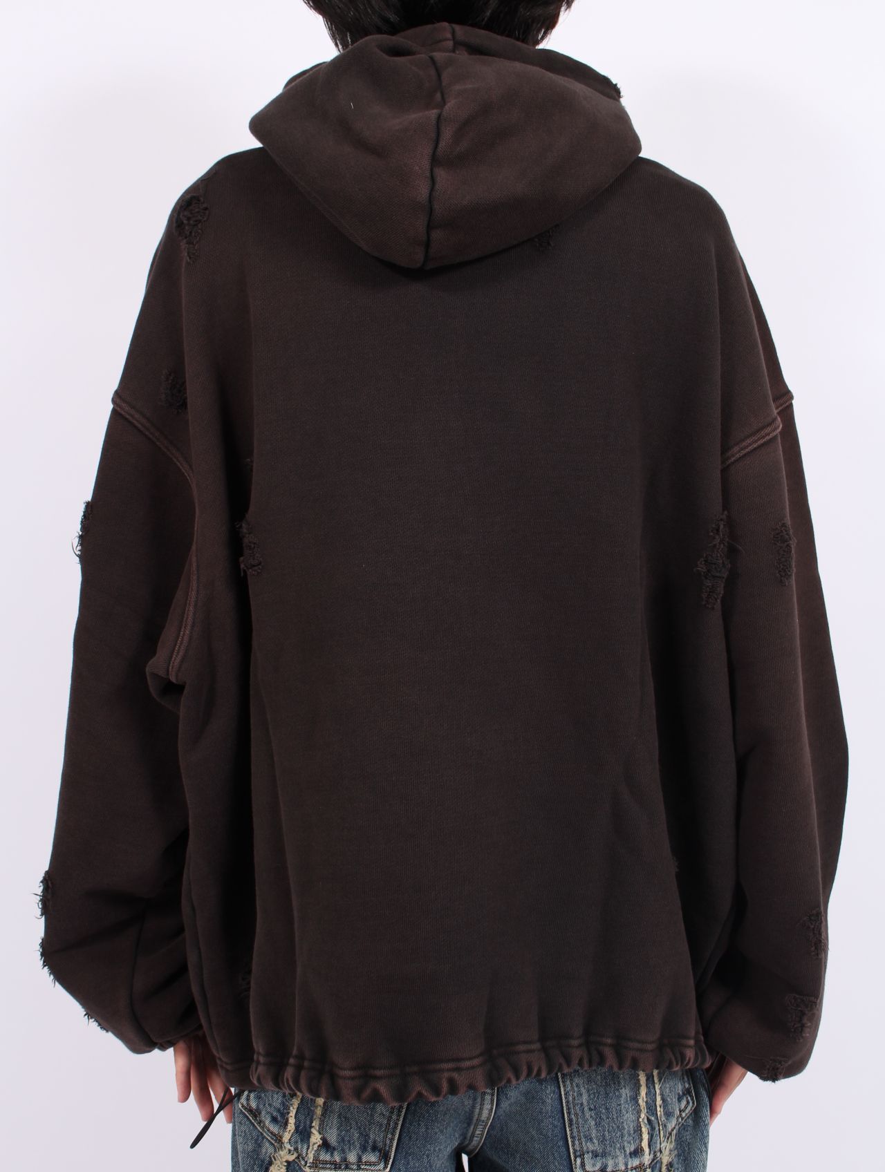 【25AW】ロック フーディー  TCロゴ レザー ダメージ加工 パーカー / ROCK HOODIE / ブラック