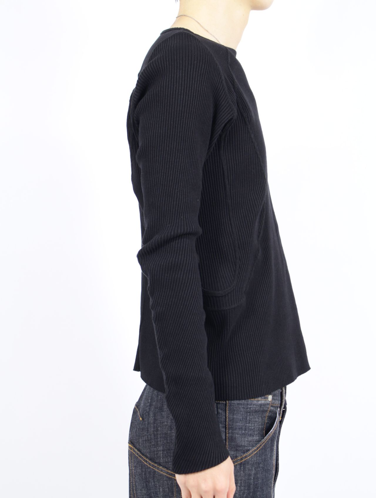 【26SS】 パネルド リブ ロングスリーブ 長袖 Tシャツ / PANELLED RIBBED LONG SLEEVE T-SHIRT / BLACK (ブラック)