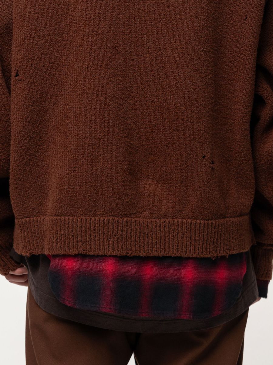 トリプル レイヤード カラード ニット セーター / TRIPLE LAYERED COLLARED KNIT SWEATER / ブラウン