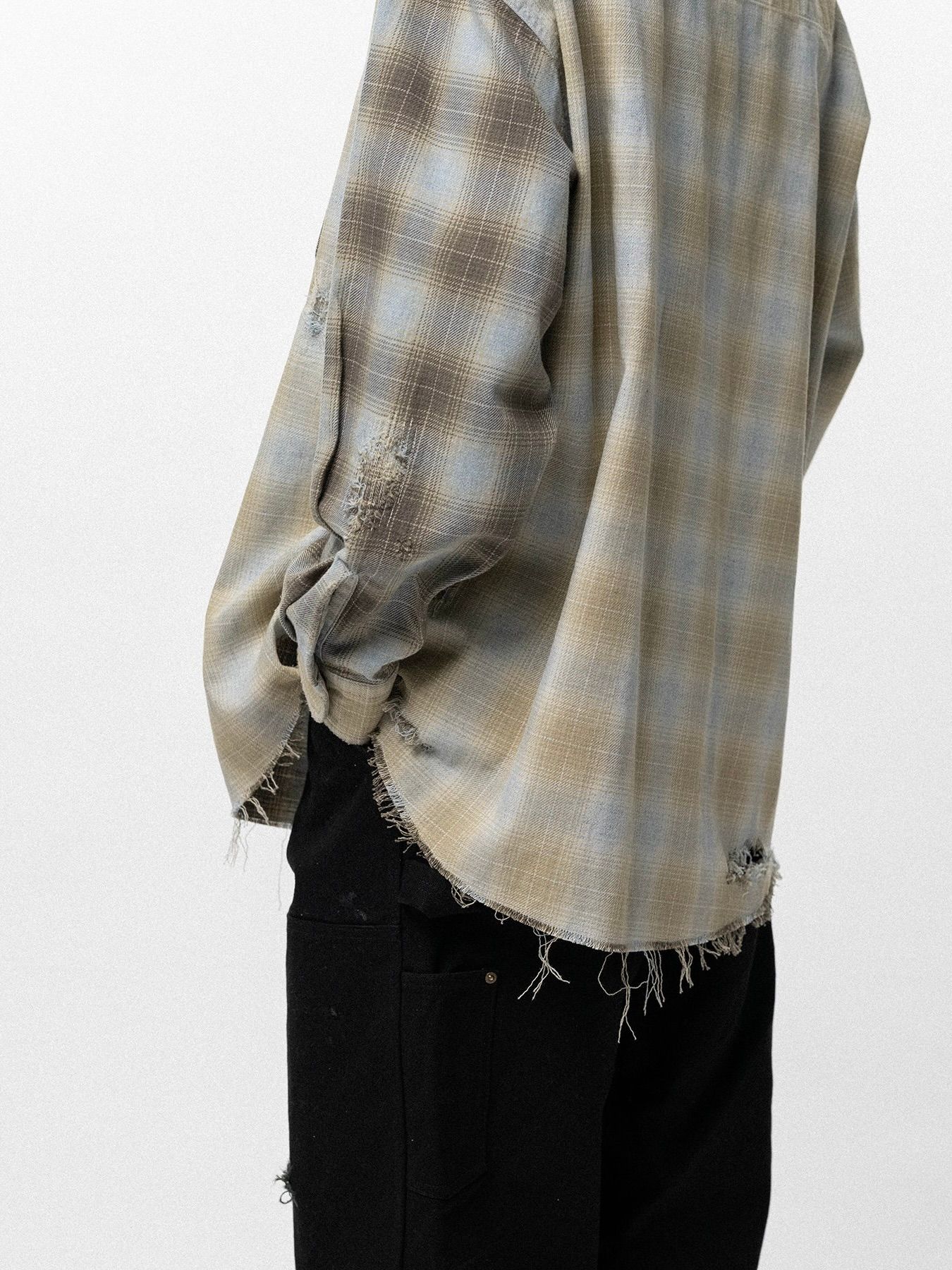 【26SS】リペアド クレイジー チェック シャツ / REPAIRED CRZY CHECK SHIRT / ベージュ