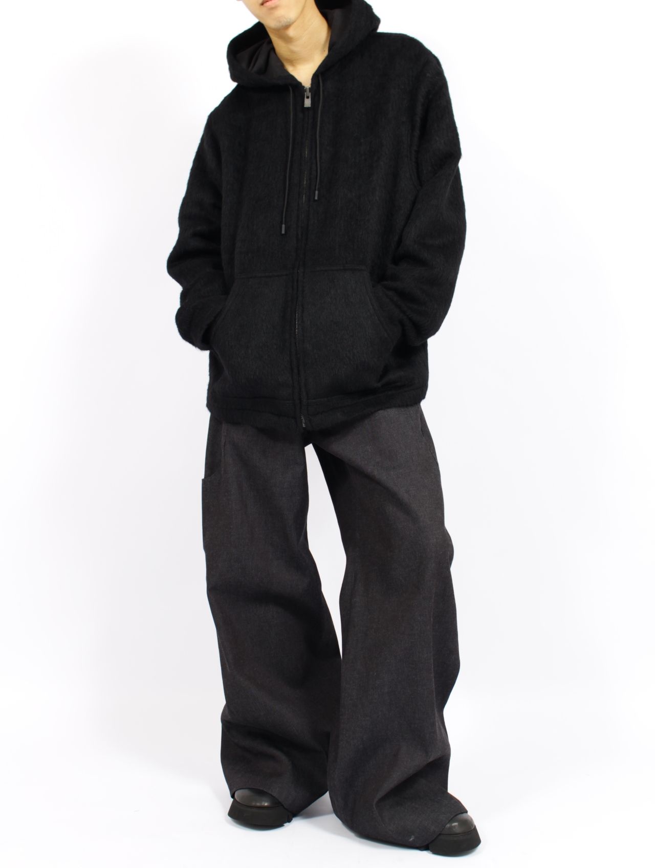 【STORY別注】【15着限定】ウールシャギー ジップアップ パーカー / WOOL SHAGY ZIP-UP HOODIE / ブラック