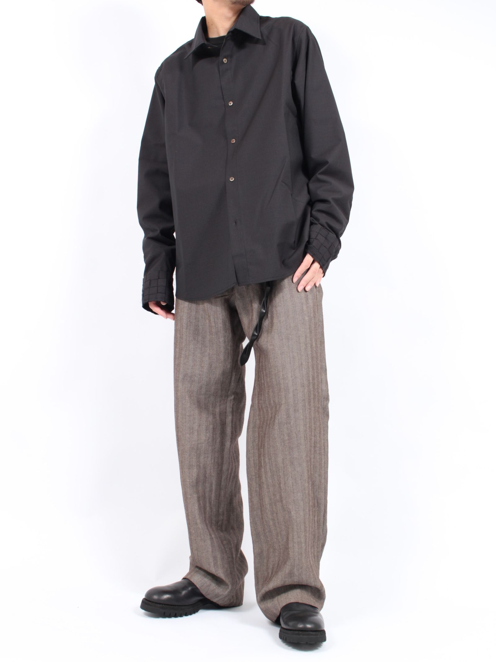 【24AW】デザインカフ オーバーサイズ シャツ / HAND WOVEN CUFF OVERSIZE SHIRT / ブラック