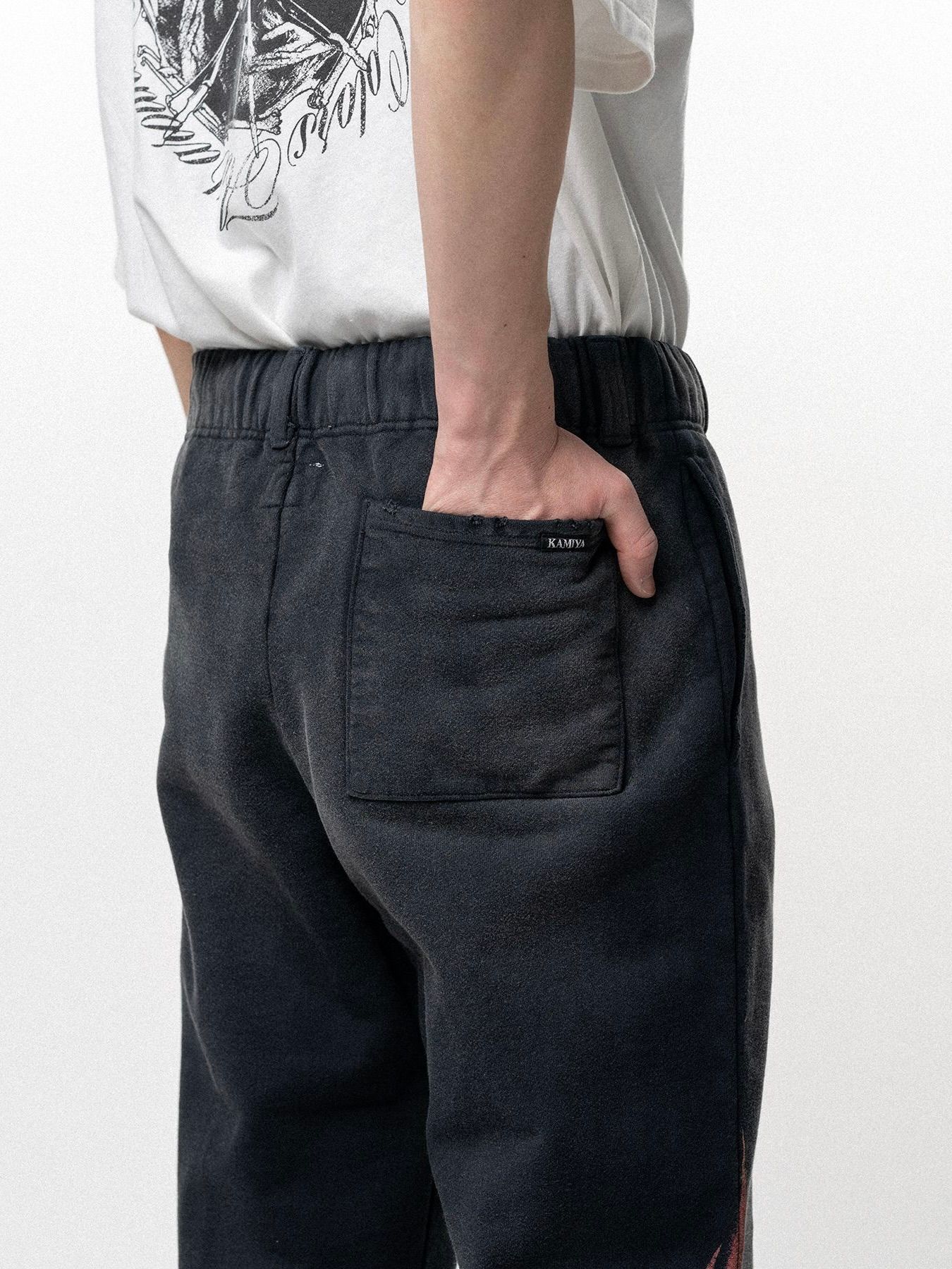 【26SS】クレヨン フレーム ブーツカット スウェットパンツ / "CRAYON FLAME" DISTRESSED BOOTCUT SWEAT PANTS / ブラック