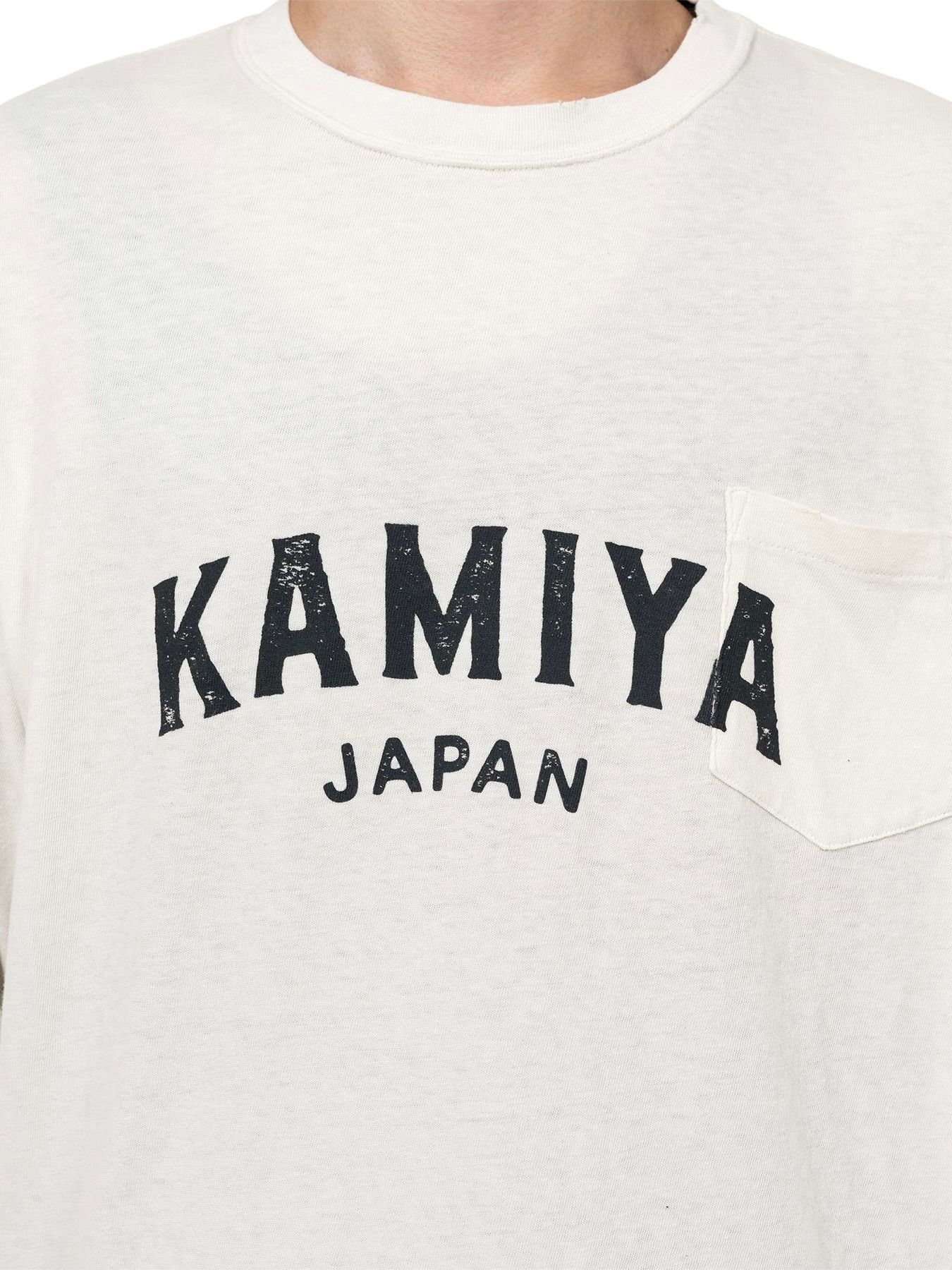 【25AW】カミヤ ロゴ ディストレスド ロング ポケット Tシャツ / "KAMIYA LOGO"DISTRESSED L/S POCKET TEE / ホワイト