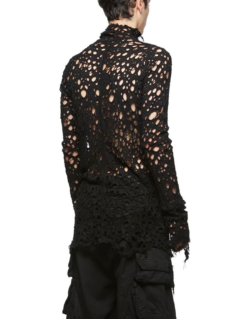 【24AW】ハイネック ラプチュア ニット / WOOL DAMAGE JACQUARD / ブラック