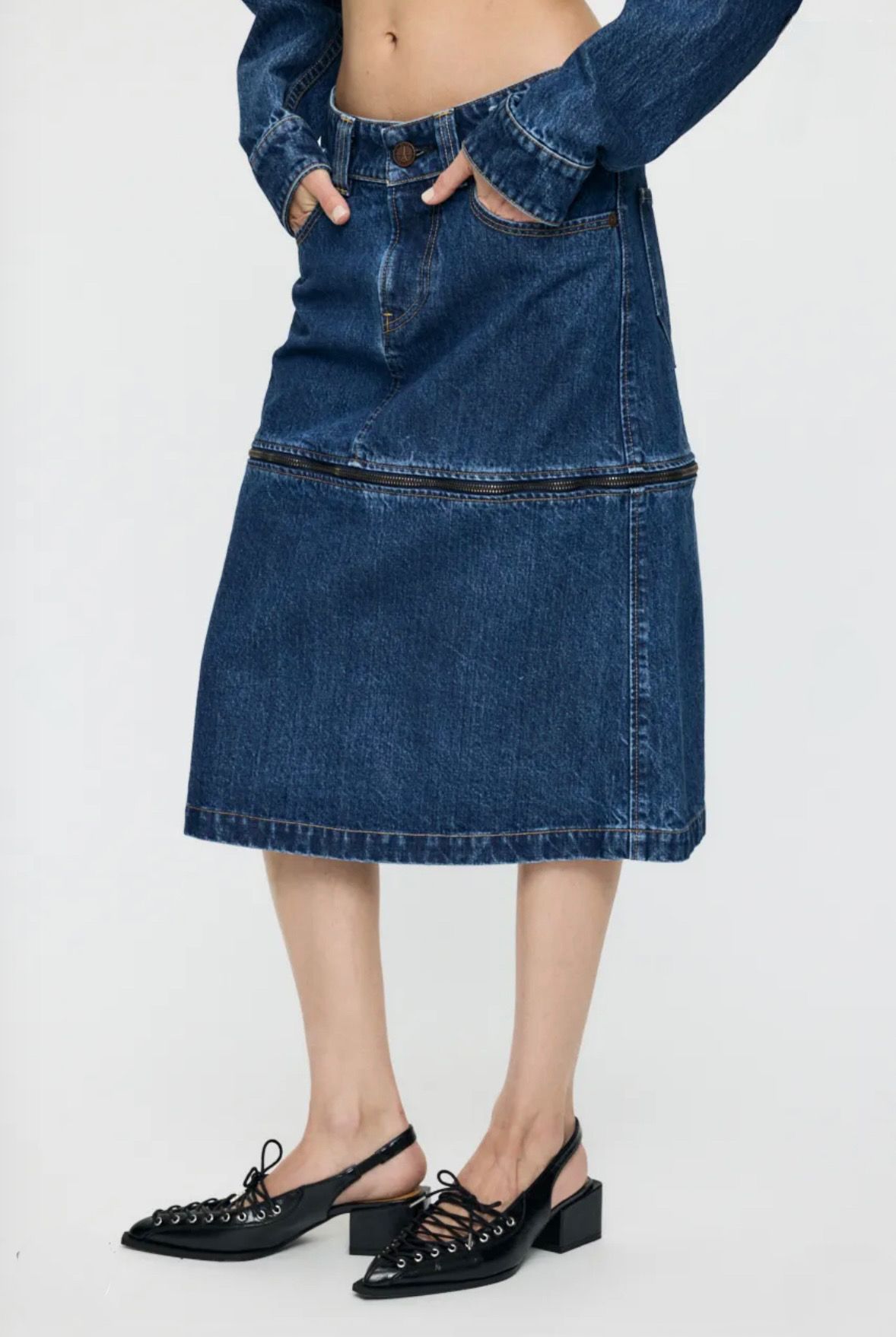【26SS】ジップデザイン デニム スカート / VQ DENIM SKIRT / ブルー