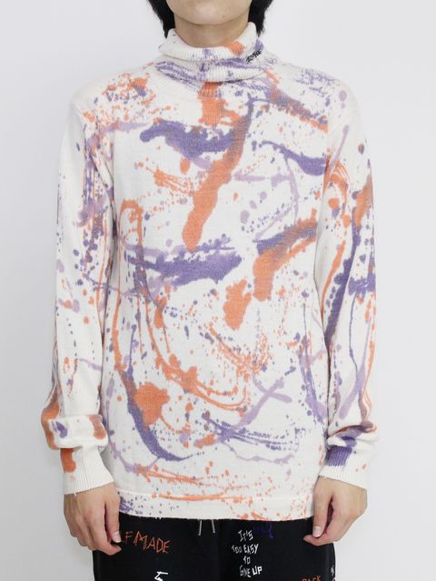 【20AW】ペイント タートルネック ニット / HANDMADE  PAINTED  TURTLENECK / オフホワイト × マルチ