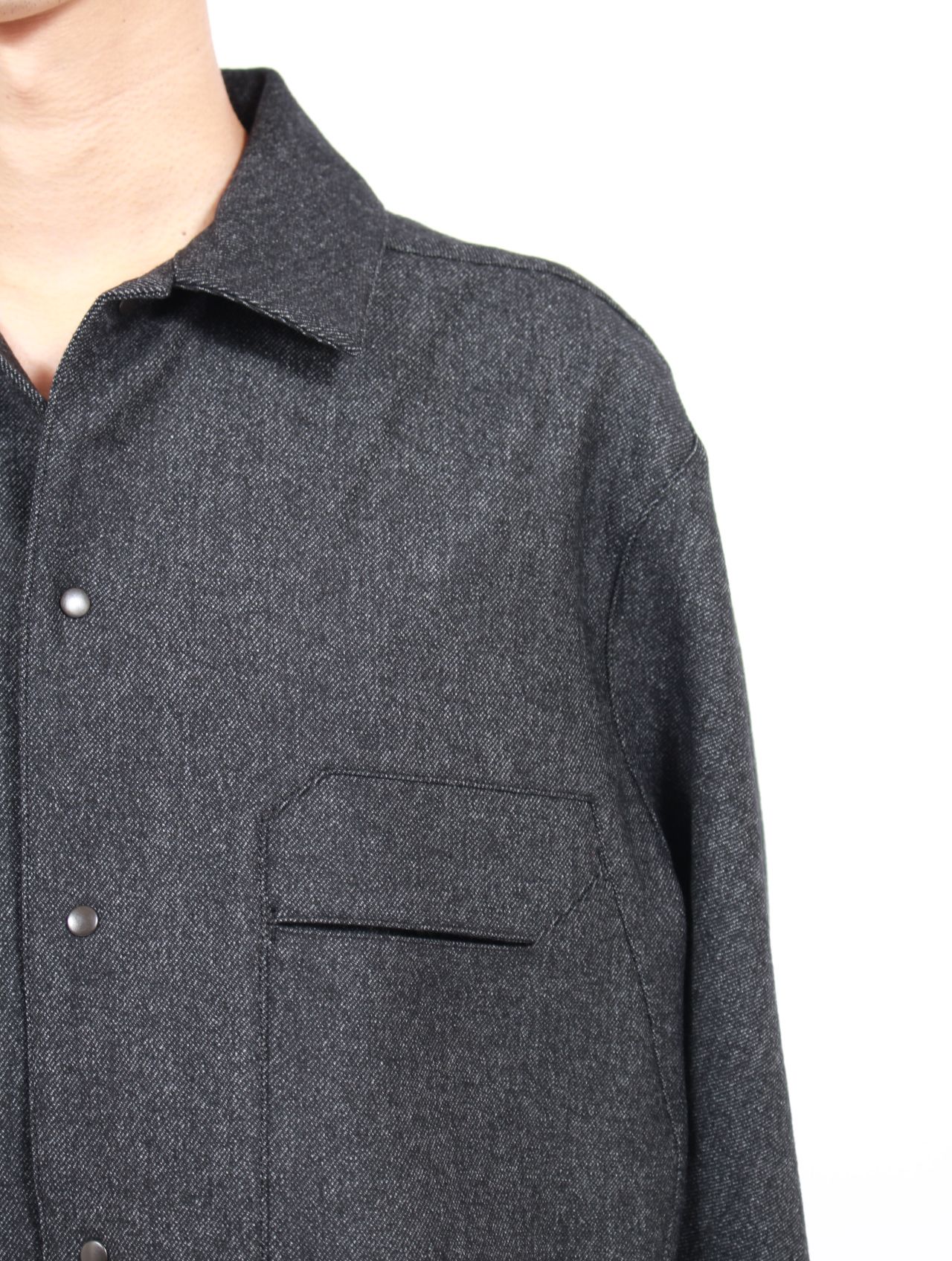 【25AW】ウール カシミヤ パネル 尾州産 ウール 長袖 シャツ  / PANEL SHIRTS WOOLS WOOL / ブラック