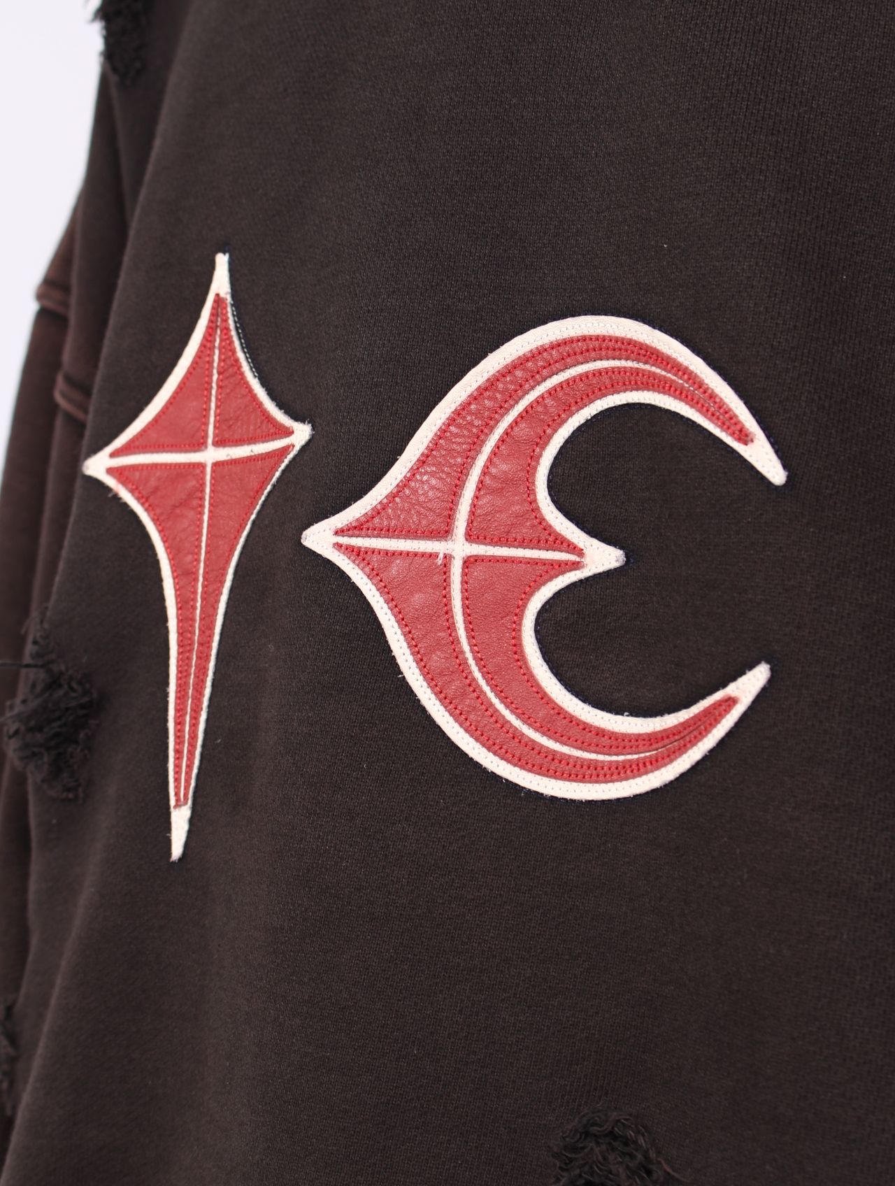 【25AW】ロック フーディー  TCロゴ レザー ダメージ加工 パーカー / ROCK HOODIE / ブラック