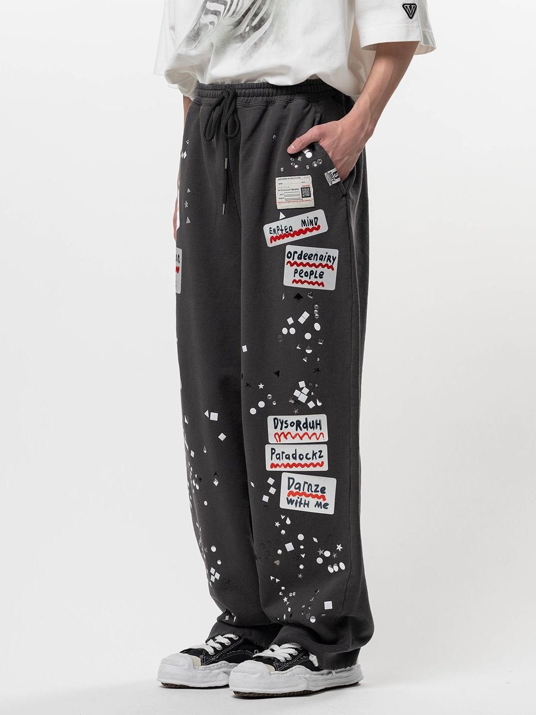 【26SS】エンブリッシュド ステッカー パンツ スウェット / EMBELLISHED STECKER PANTS / ブラック
