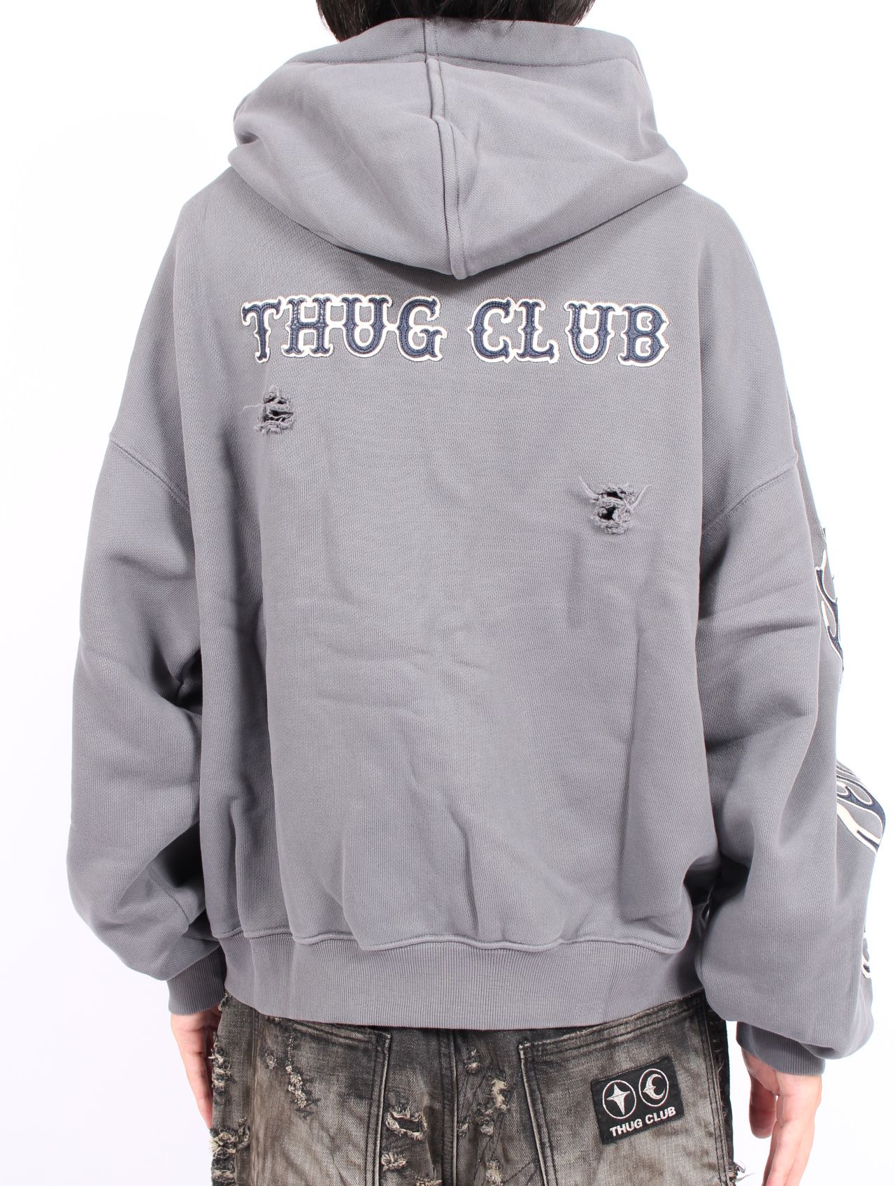 【25AW】レザー フレーム ジップアップ パーカー / LEATHER FLAME HOODED ZIP-UP / グレー