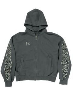 【25AW】レザー フレーム ジップアップ パーカー / LEATHER FLAME HOODED ZIP-UP / グレー
