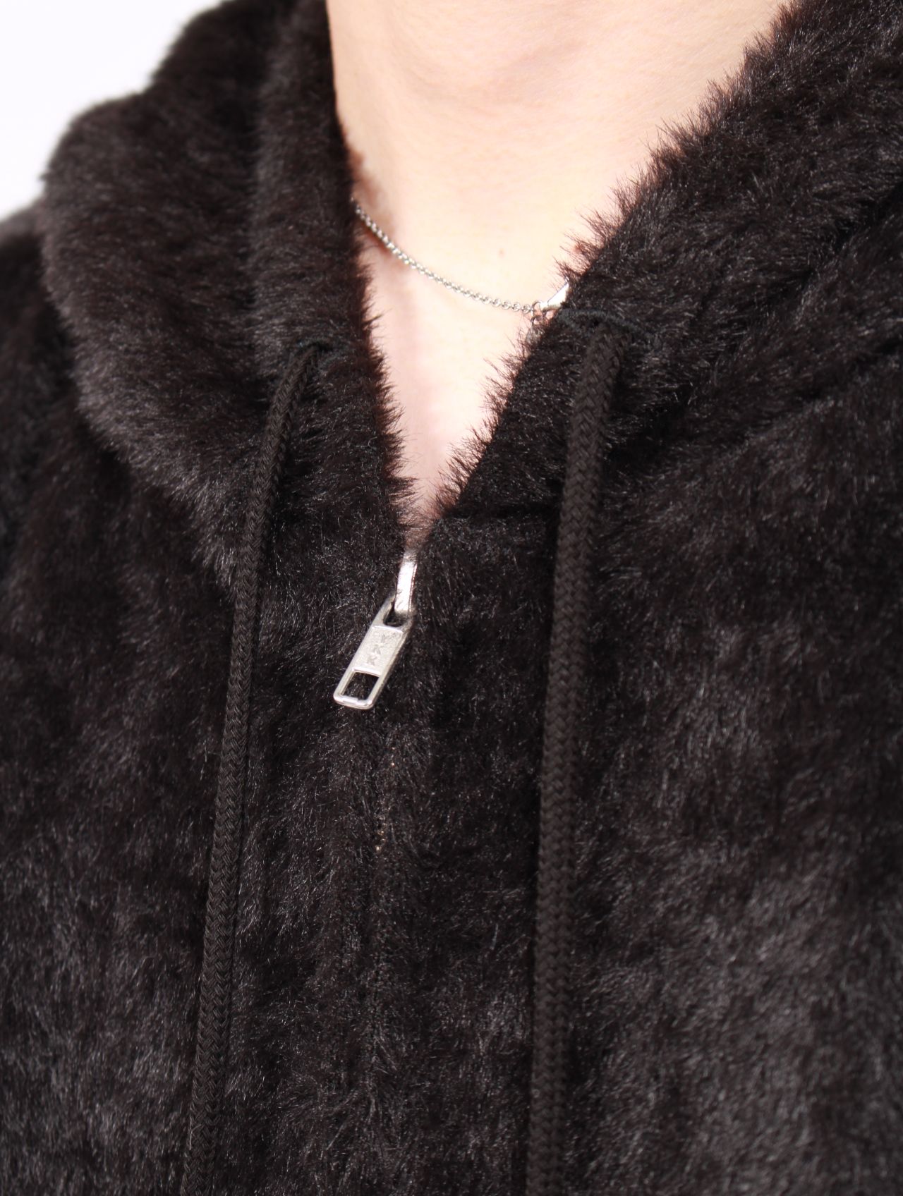【25AW】テディベア フーデッド セーター シャギー ジップアップ パーカー / TEDDY BEAR HOODED SWEATER / ブラック