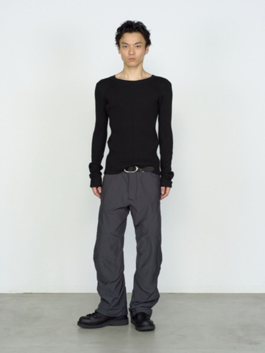 リブ ロングスリーブ Tシャツ 長袖 カットソー / RIBBED LONG SLEEVE T SHIRT / ブラック