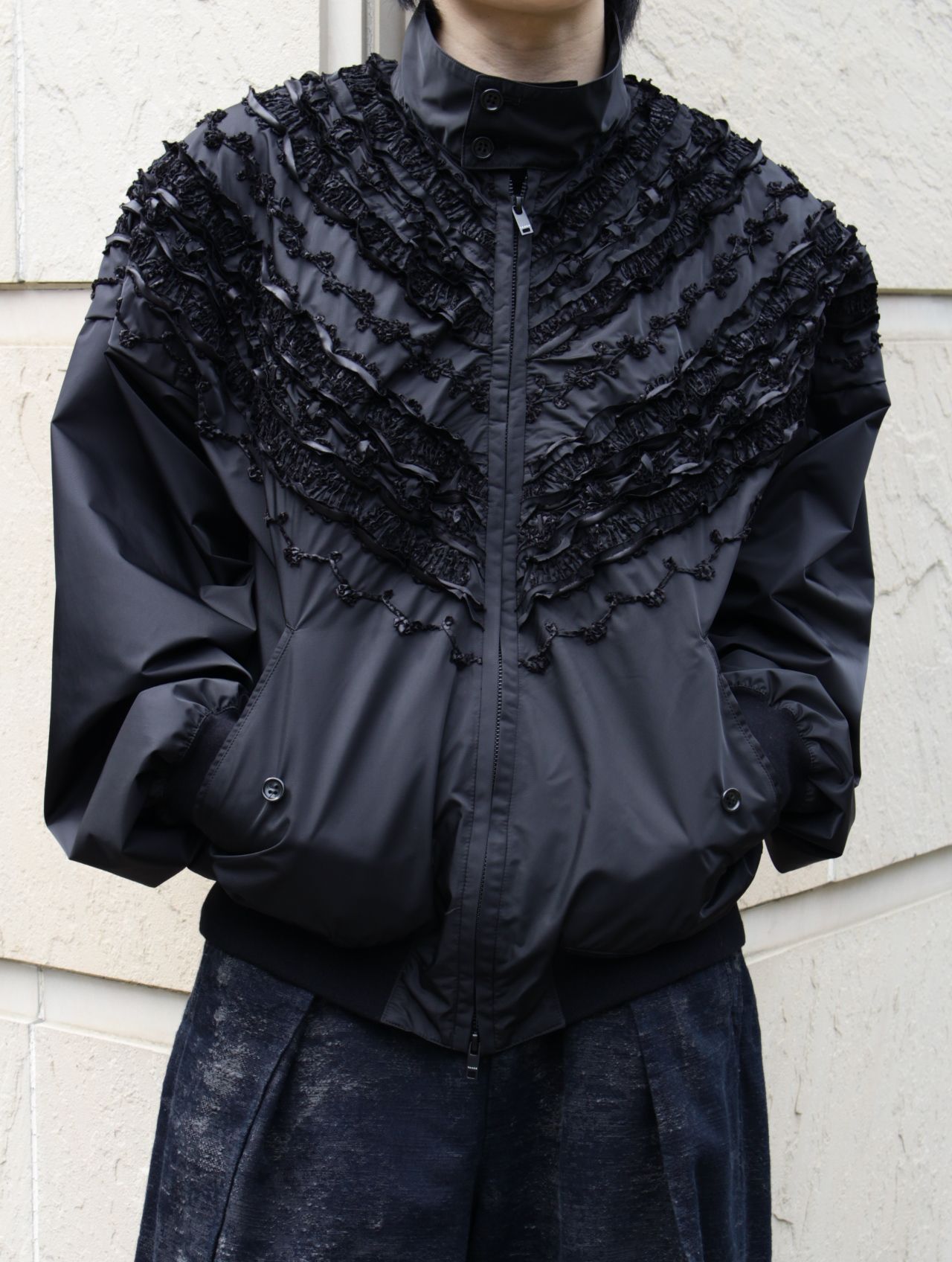【25SS】シャーリング ドックイヤー ジャケット / SHIRRING DOG-EAR JACKET / ブラック