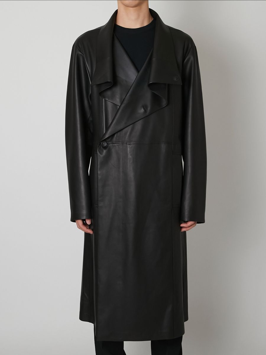 【27SS】アンライニング シープ レザー コート トレンチコート / UNLINED SHEEP LEATHER COAT / ブラック