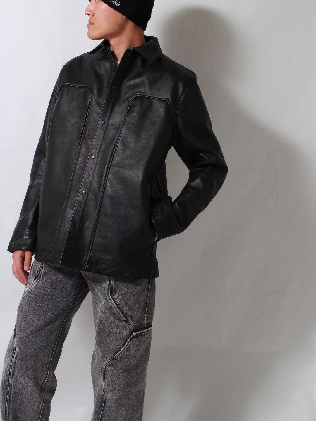【25SS】6ポケット パネル レザー ワークジャケット / 6 POCKET PANEL LEATHER WORK JKT / ブラック