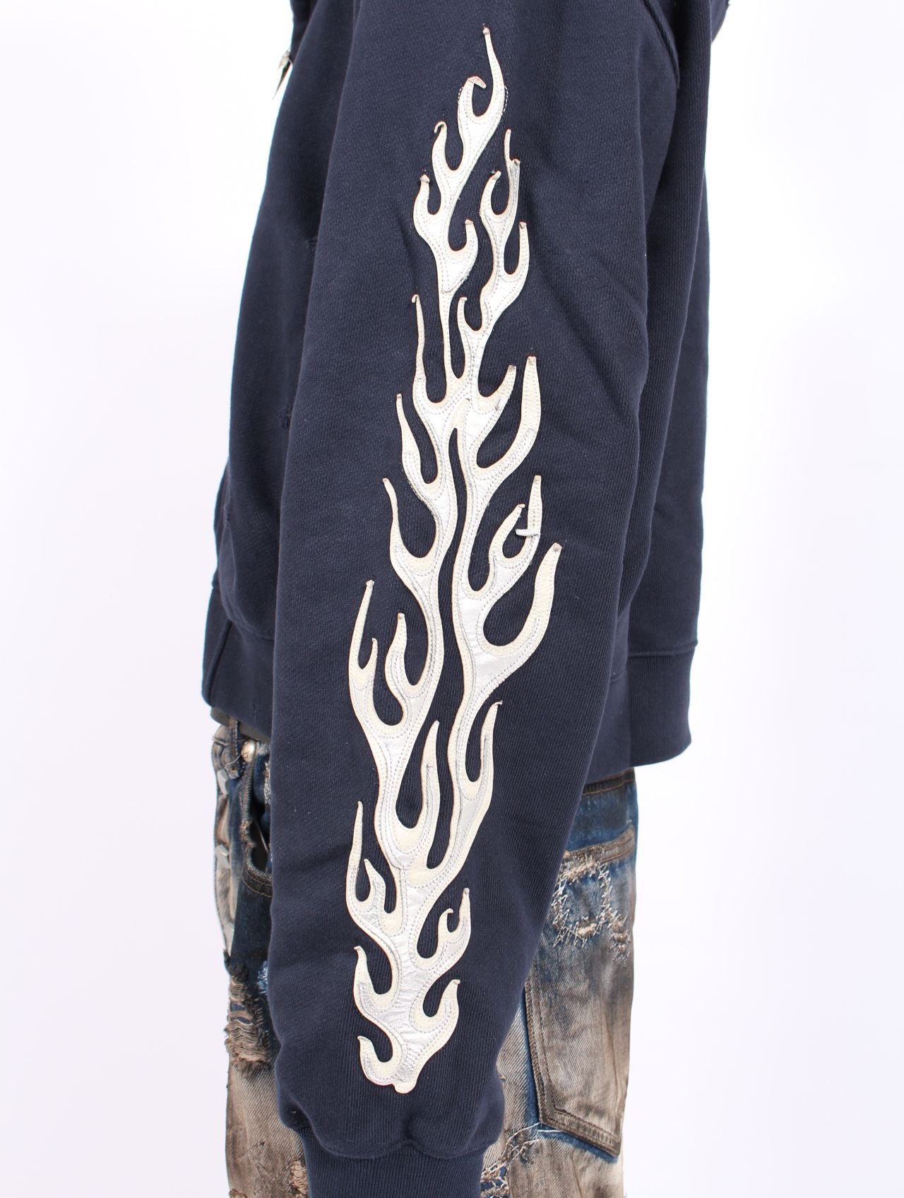 【25AW】レザー フレーム クロップド ジップアップ パーカー / LEATHER FLAME CROPPED HOODED ZIP-UP / ネイビー