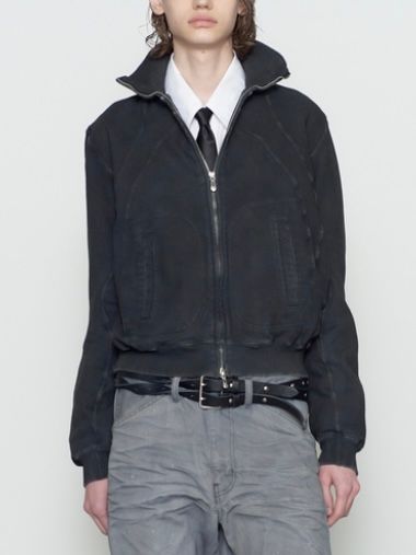 【26AW】パネルド ジップ アップ スウェット シャツ / PANELED ZIP UP SWEAT SHIRT / FADED BLACK(ブラック)