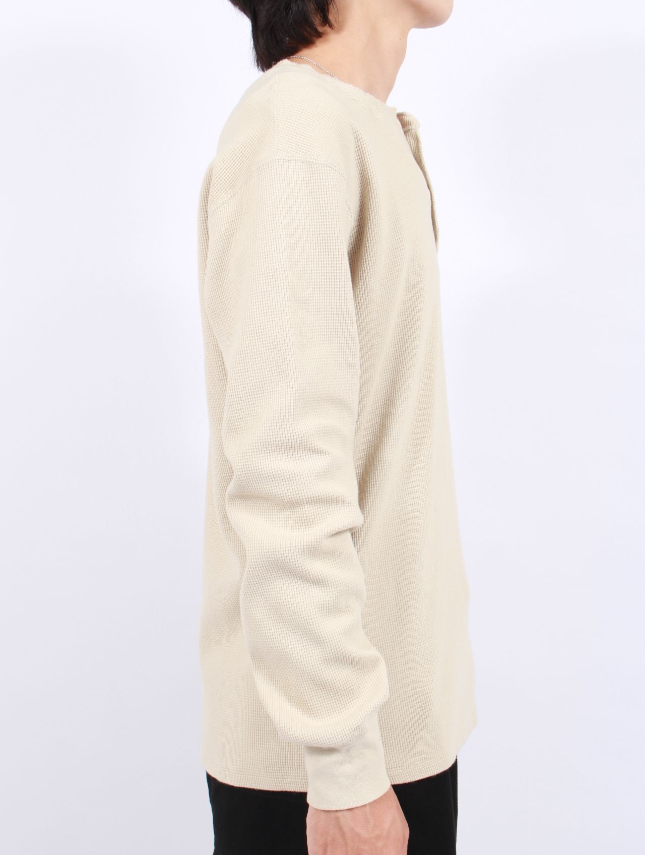 【25AW】ボロ ワッフルニット ヘンリー ロングスリーブ Tシャツ / BORO WAFFLEKNIT HENLEY L/S TEE / ベージュ