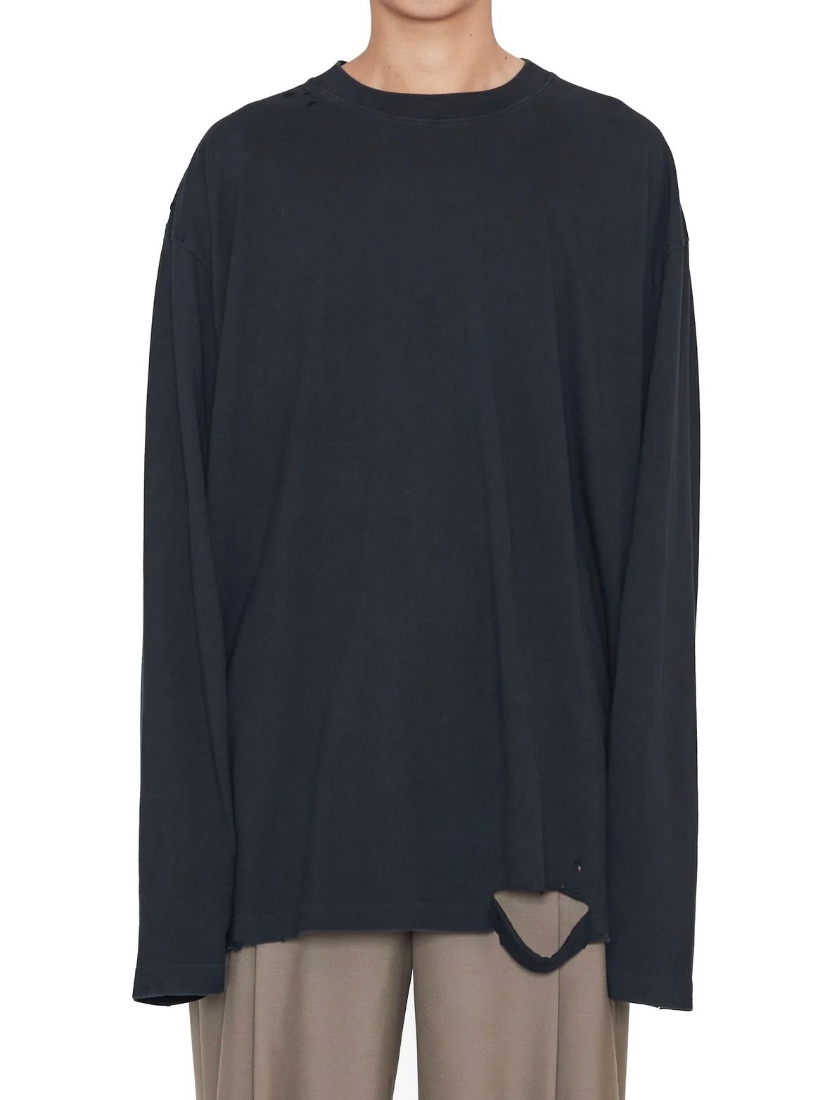 【24AW】ダブル レイヤード ディストロイ Tシャツ / ASH GREY AGING DOUBLE LAYERED DISTROYED TEE / ブラック
