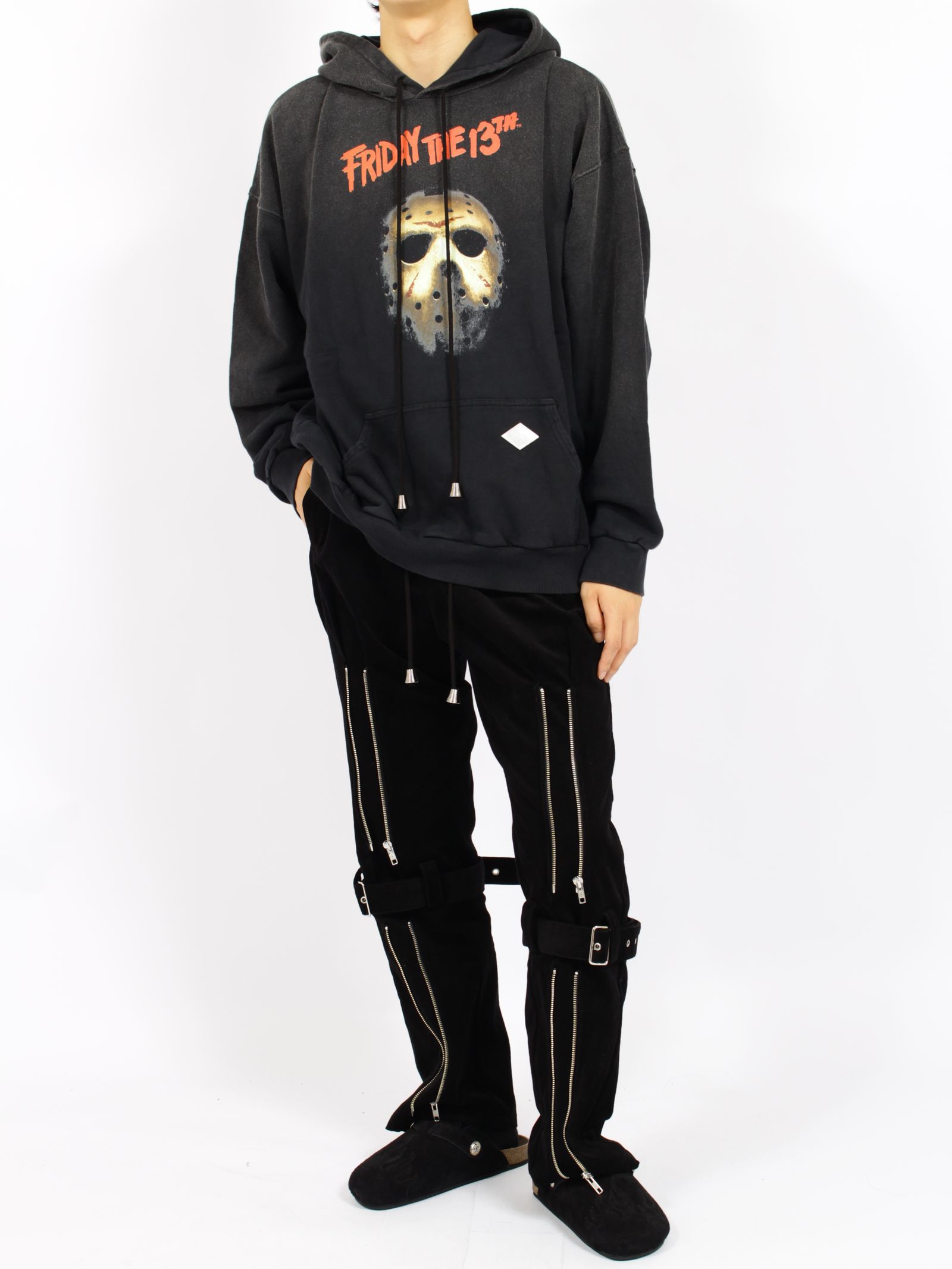 【 13日の金曜日 コラボ】ヴィンテージ エフェクト フーディー パーカー / x FRIDAY THE 13TH VINTAGE EFFECT HOODIE / ブラック