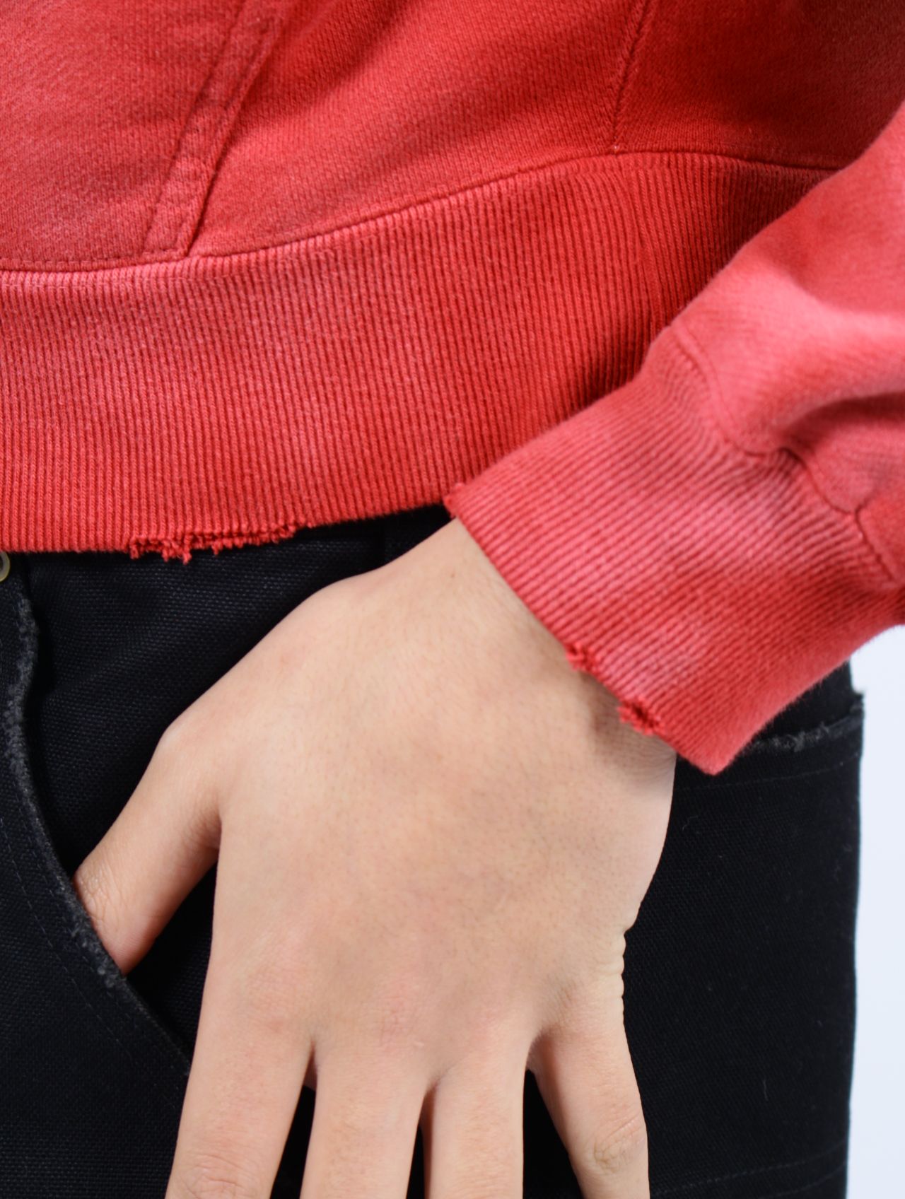 【25SS】"カミヤ-ローズ" ディストレスド ジップ フーディー パーカー / “KMY-ROSE” DISTRESSED ZIP HOODIE / レッド
