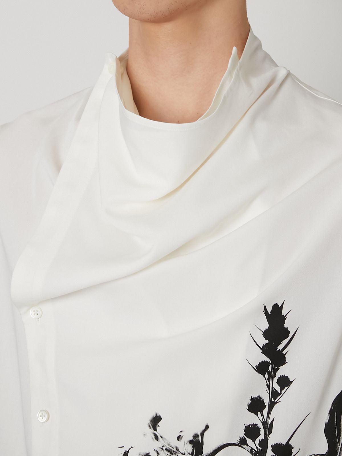 【27SS】ドレープド デザイン シャツ 花柄 長袖シャツ / DRAPED DESIGN SHIRT / ホワイト
