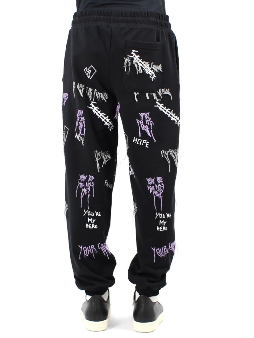 【21AW】総柄 刺繡プリントスウェットパンツ / NEW MANIFESTO JOGGER PANTS / ブラック × マルチ