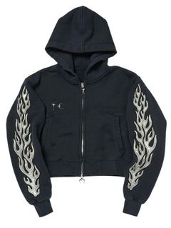 【25AW】レザー フレーム クロップド ジップアップ パーカー / LEATHER FLAME CROPPED HOODED ZIP-UP / ネイビー