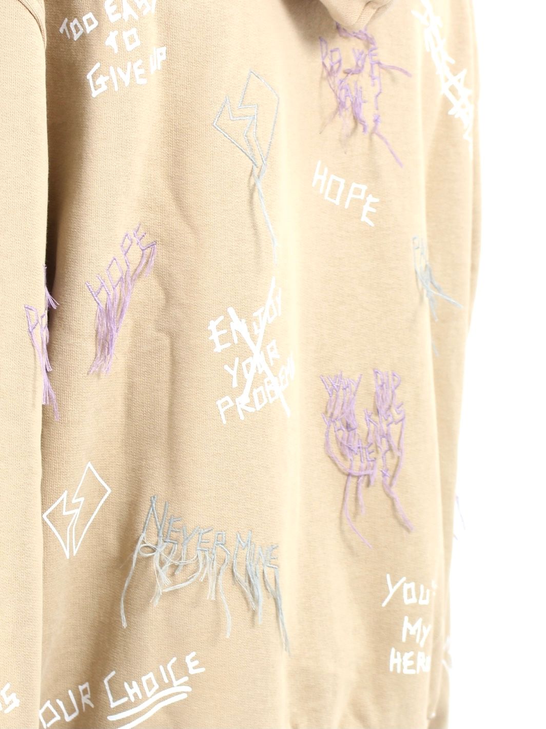 【21AW】総柄 刺繡プリントパーカー / NEW MANIFESTO HOODIE / ベージュ × マルチ