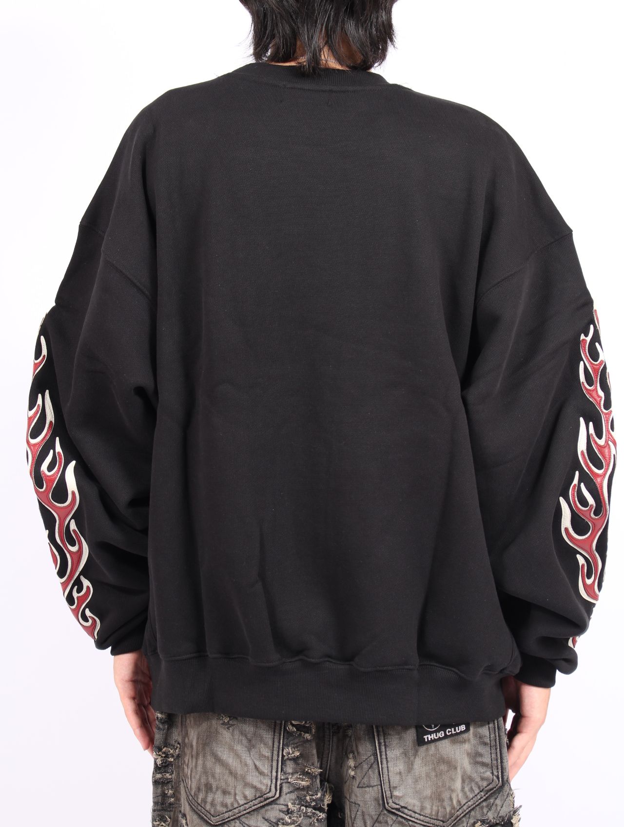 【25AW】レザー フレーム スウェットシャツ / LEATHER FLAME SWEATSHIRT / ブラック