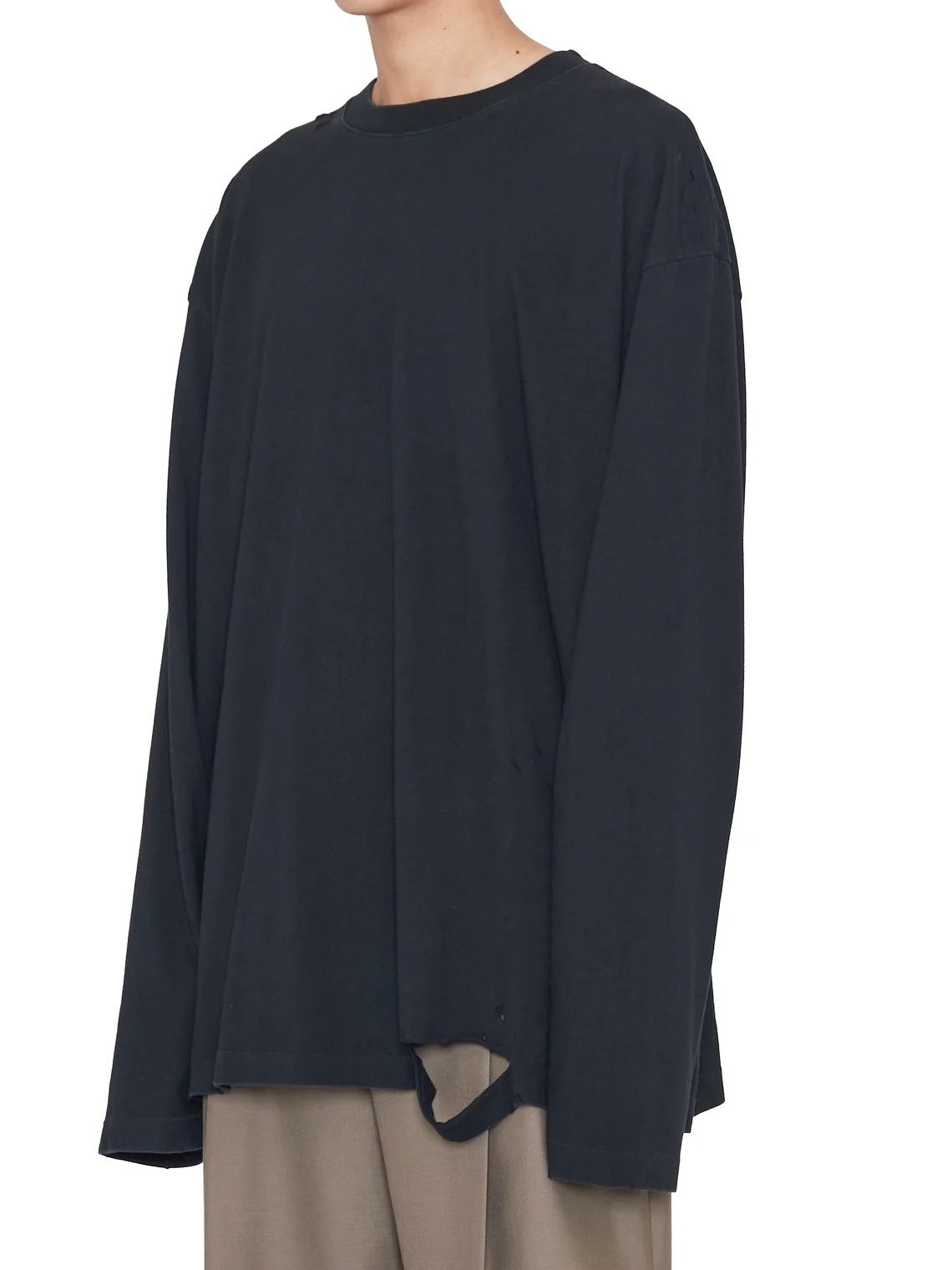 【24AW】ダブル レイヤード ディストロイ Tシャツ / ASH GREY AGING DOUBLE LAYERED DISTROYED TEE / ブラック