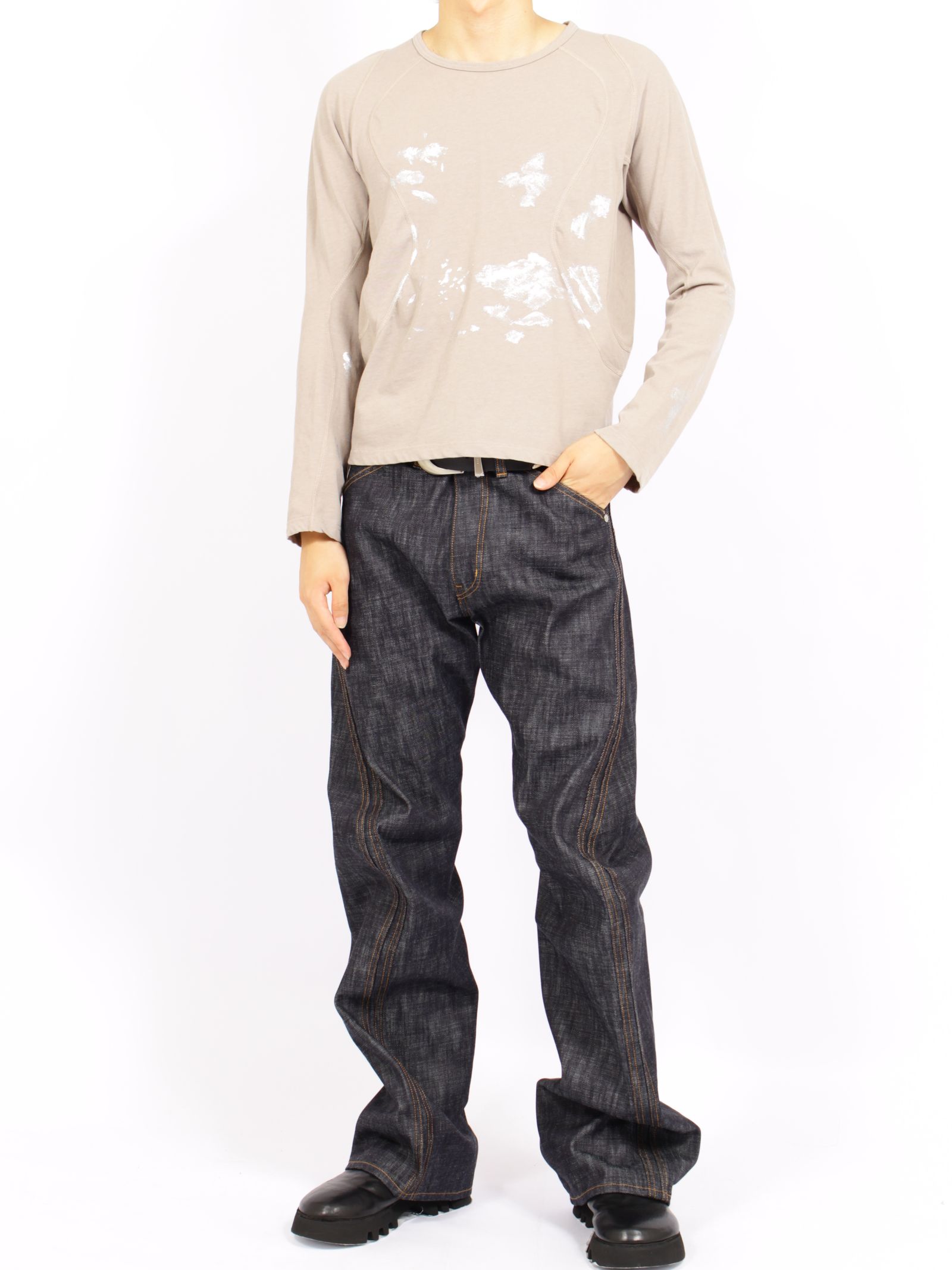 【26AW】フォイル プリント スプラッター ロング スリーブ Tシャツ 銀箔 長袖 カットソー / FOIL PAINT SPLATTER LONG SLEEVE T-SHIRT / CLAY(ベージュ)