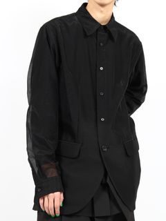 【25SS】スイッチング シアー シャツ テーラード ジャケット / SHIRTS JACKET / ブラック