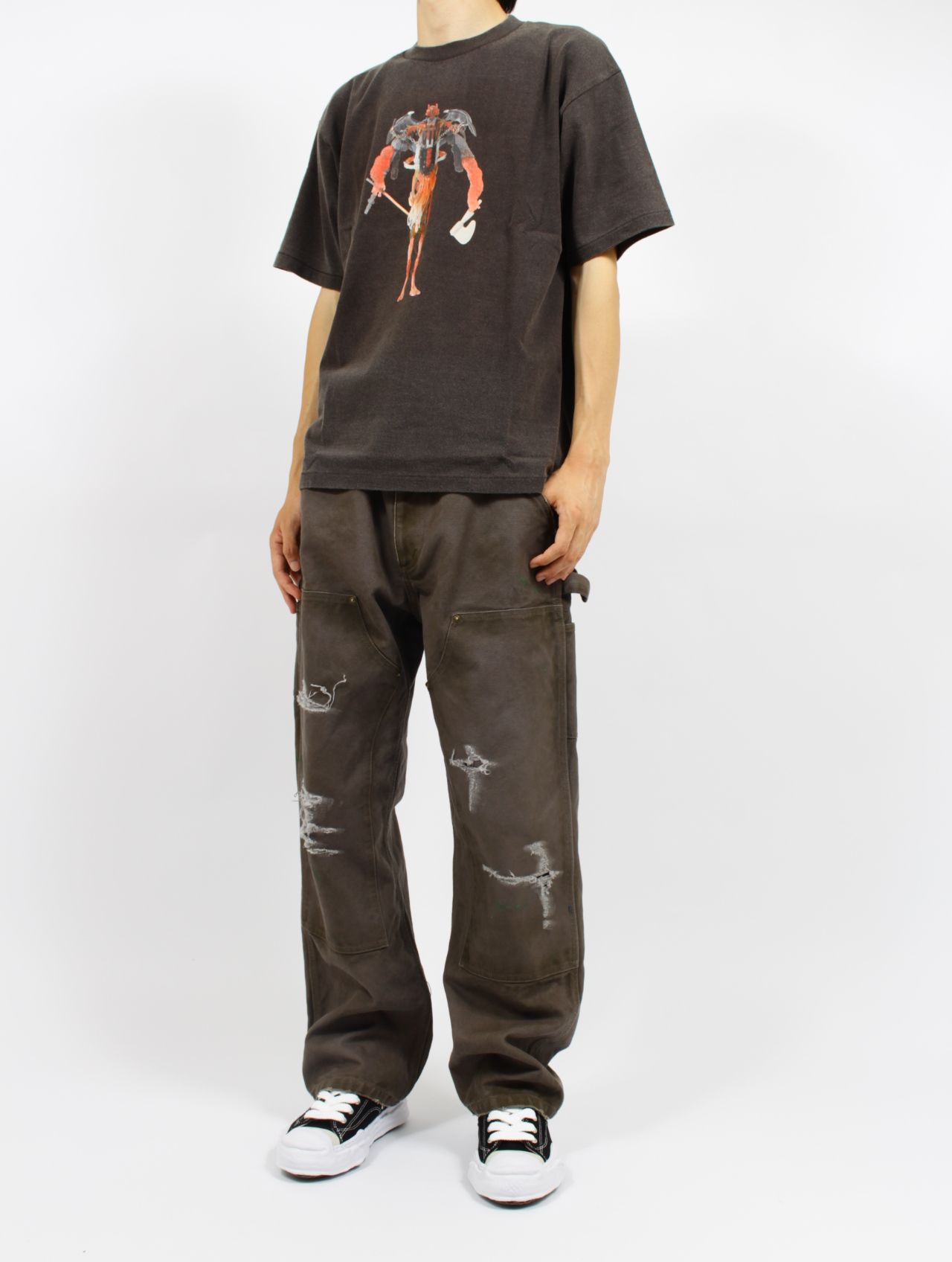 【25AW】佃弘樹 Heartwork Mixed media  ロボット グラフィック Tシャツ 半袖 カットソー / Hiroki Tsukuda ART ROBO T-SHIRTS / ブラック