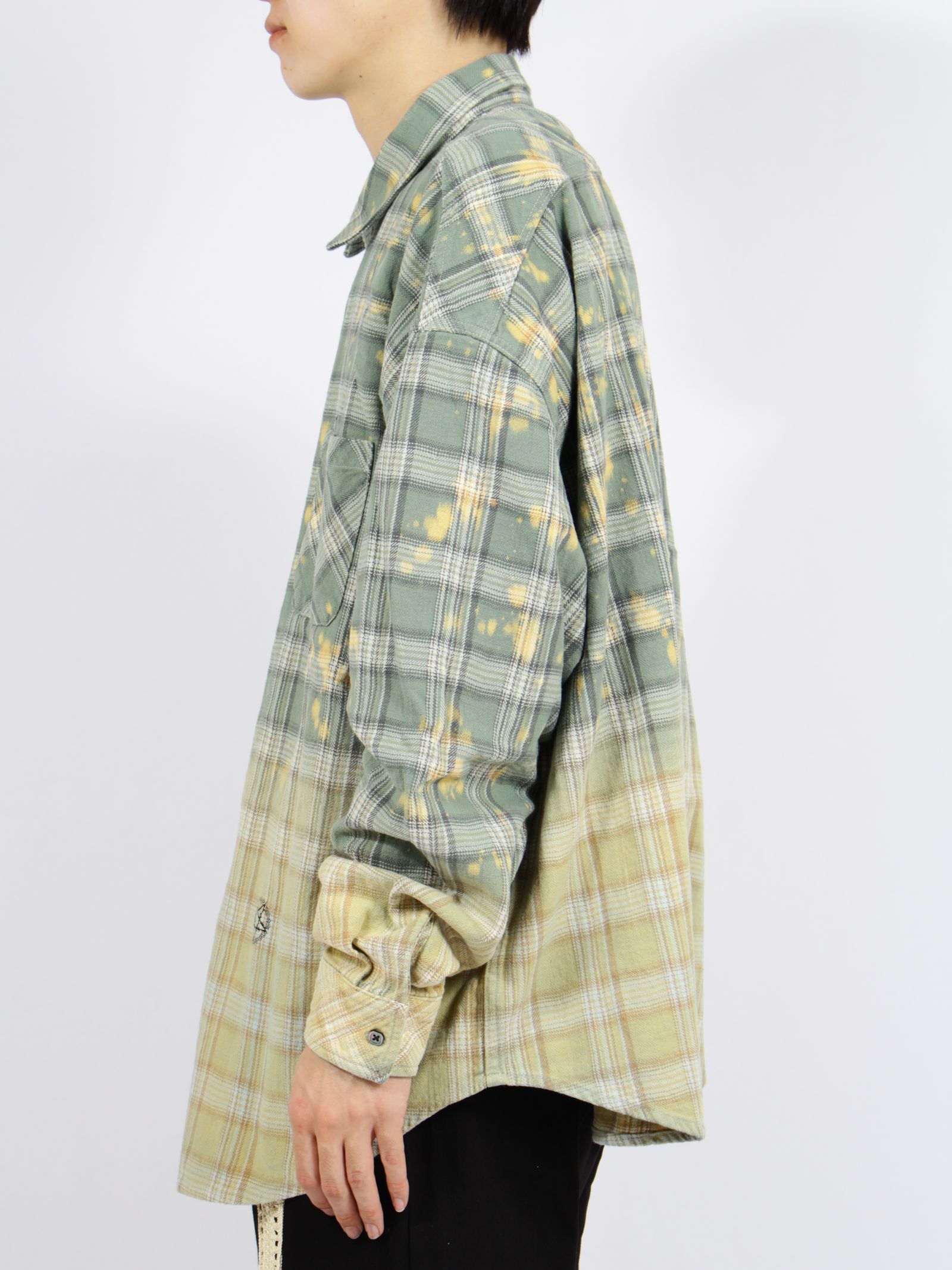 【26SS】コットン フランネル チェック ブリーチ シャツ / COTTON FLANNEL CHECK BLEACH SHIRT / グリーン