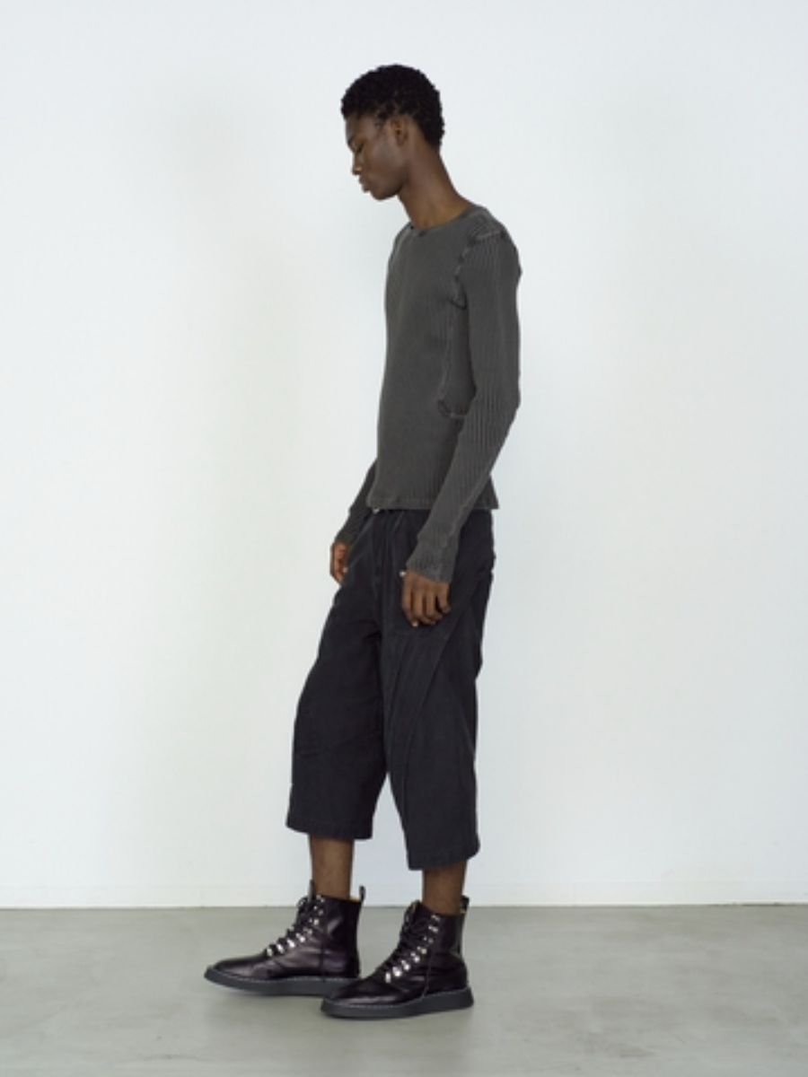 リブ ロングスリーブ Tシャツ 長袖 カットソー / RIBBED LONG SLEEVE T SHIRT / フェードグレー