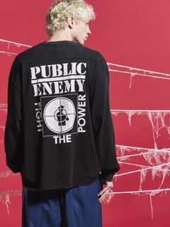 パブリック エネミー オーバーサイズ ロングスリーブ Tシャツ / PUBLIC ENEMY PRIME-OVER L/S T-SHIRT #4 / ブラック