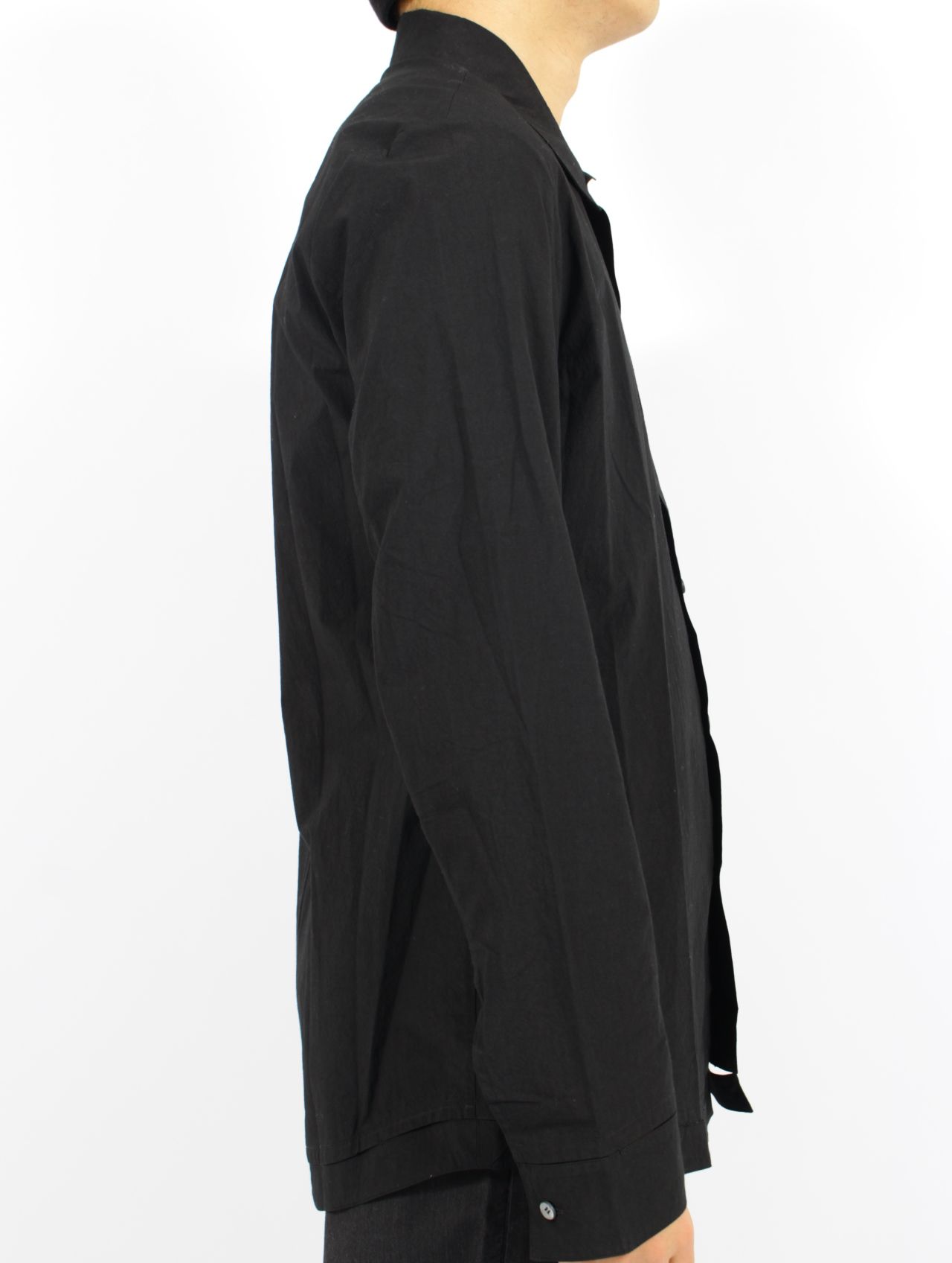 【25SS】ハンドステッチ ヘム ボンバー リラックス フィット シャツ / HAND-STITCHED HEM BORDER  RELAXED FIT SHIRT / ブラック