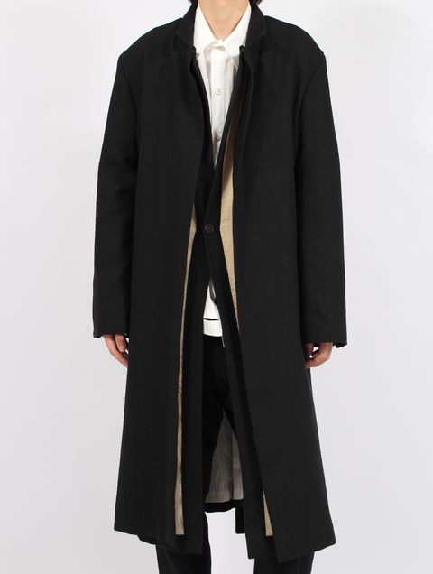 【25AW】ユニセックス リラックス フィット アジャスダブル フロント ダブル パネル コート / UNISEX RELAXED FIT ADJUSTABLE FRONT DOUBLED PANEL COAT / オフホワイト+オフブラック