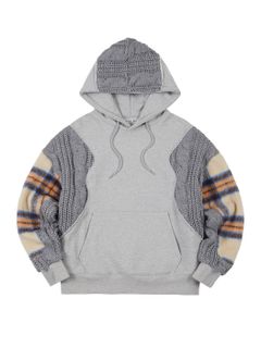 【21AW】ドッキング チェック オーバーサイズパーカー / UNISEX FABRIC CONTR AST ANTWERP HOODIE / グレー