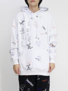 【20AW】総柄 刺繍プリント パーカー / WRITTINGS HOODIE / ホワイト